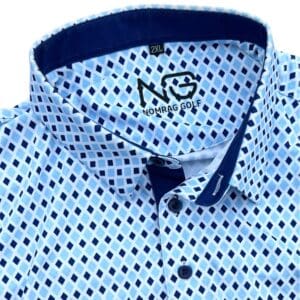 Blue and white checkered golf shirt